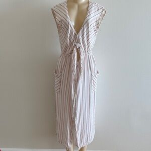 Tavik Red and White Boho Midi Striped Sleeveless Dress Tie Front Size Large